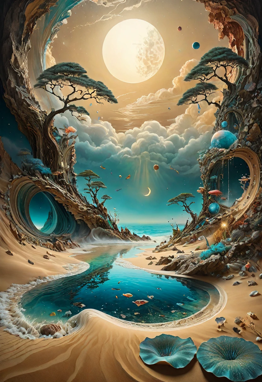 (best quality,4k,8k,highres,masterpiece:1.2),ultra-detailed,(realistic,photorealistic,photo-realistic:1.37), digital art by IrinaKapi, surrealism, sands of time, splash, patterns, floating objects, Yuumei, Robert Bissell, Christopher Balaskas, Keith Mallett, Wassily Kandinsky, acrylic painting, dreamlike atmosphere, intricate details, mesmerizing composition, ethereal beauty, mystical elements, whimsical landscapes, otherworldly creatures, intricate brushwork, surreal landscapes, fantastical imagery