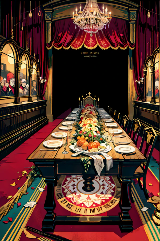 a dinner of 7 kings, in a night where the amphitheater of the feast will die, (high resolution, high detail, best quality)