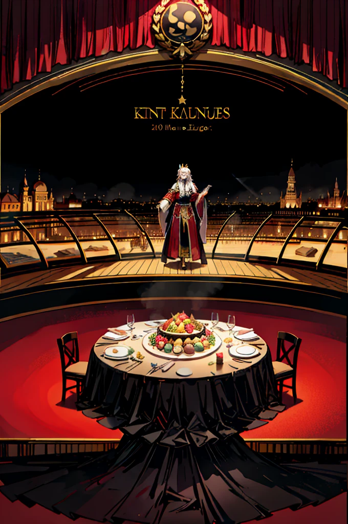 a dinner of 7 kings, in a night where the amphitheater of the feast will die, (high resolution, high detail, best quality)