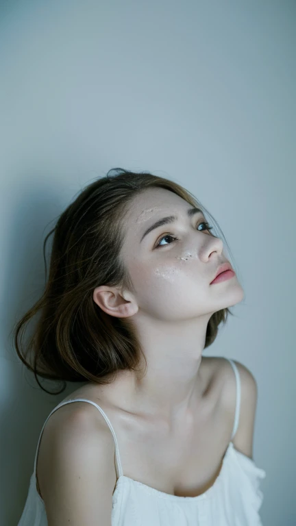 Gorgeous girl, white body, face like pain, feeling sick, depressed expression, super detailed.