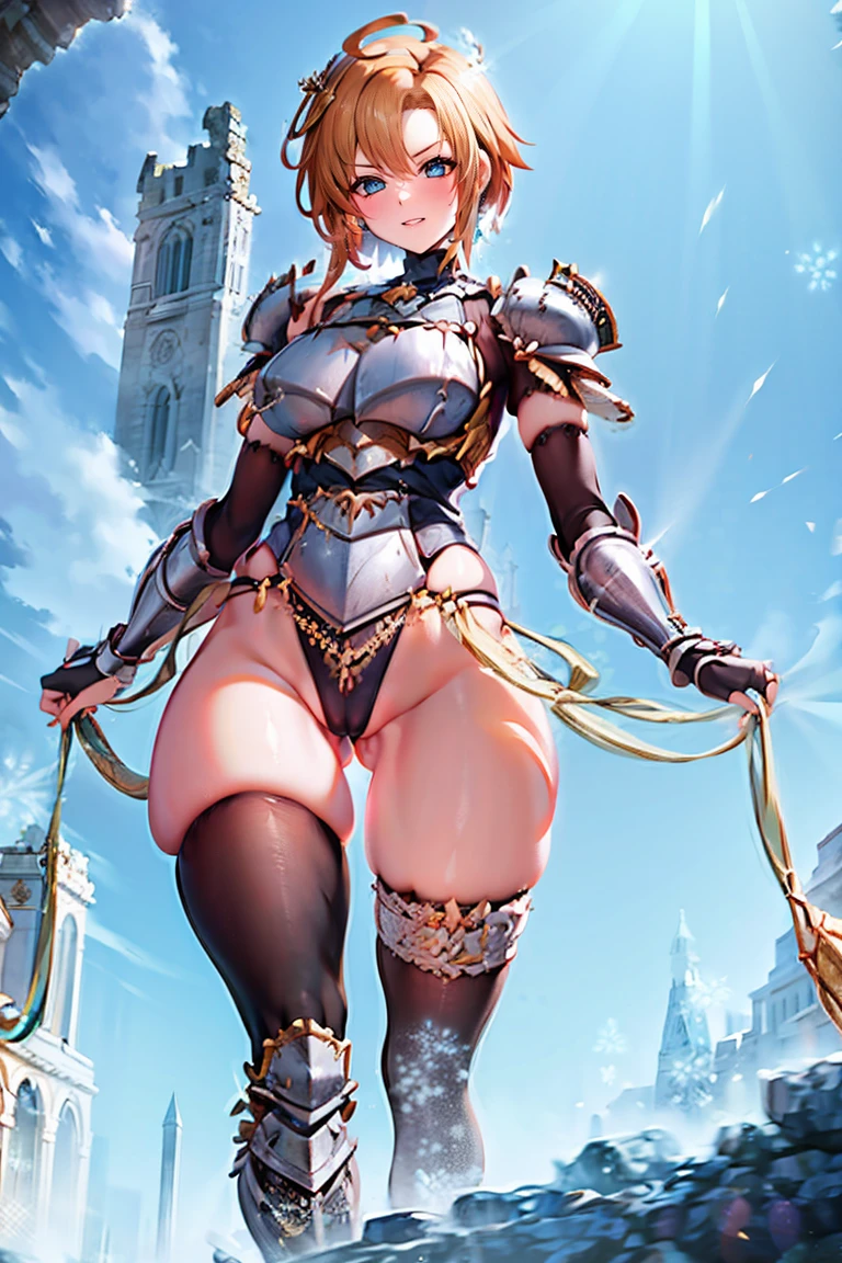 jewelry, bodysuit, fingerless gloves, knight, highleg, (((skin tight))), vambraces, arm guards,faulds,greaves, 1girl,solo,　gauntlets, armored boots, breastplate, pauldrons, shoulder armor, big armors, thighhighs, dare thighs, short hair, pink hair, blue eyes, adult, adult face, fearless face, curvy, perfect proportion, perfect anatomy, perfect body, armored dress knight, plate armor knight, silver knight armor, perfect eyes, ahoge, (((loincloth))),  black legwear, black clothes, black wear, covered arms, masterpiece, masterwork, best quality, super fine illustration, beautiful, ultra detailed beautiful face, cg unity 8k wallpaper, ultra detailed, ultra high res, round face, smile, clear eyes, symmetrical eyes, even eyes, ultra detailed beautiful eyes, light eyes, leotard, absurdres, exquisite, by famous artist, voluptuous, official art, 
