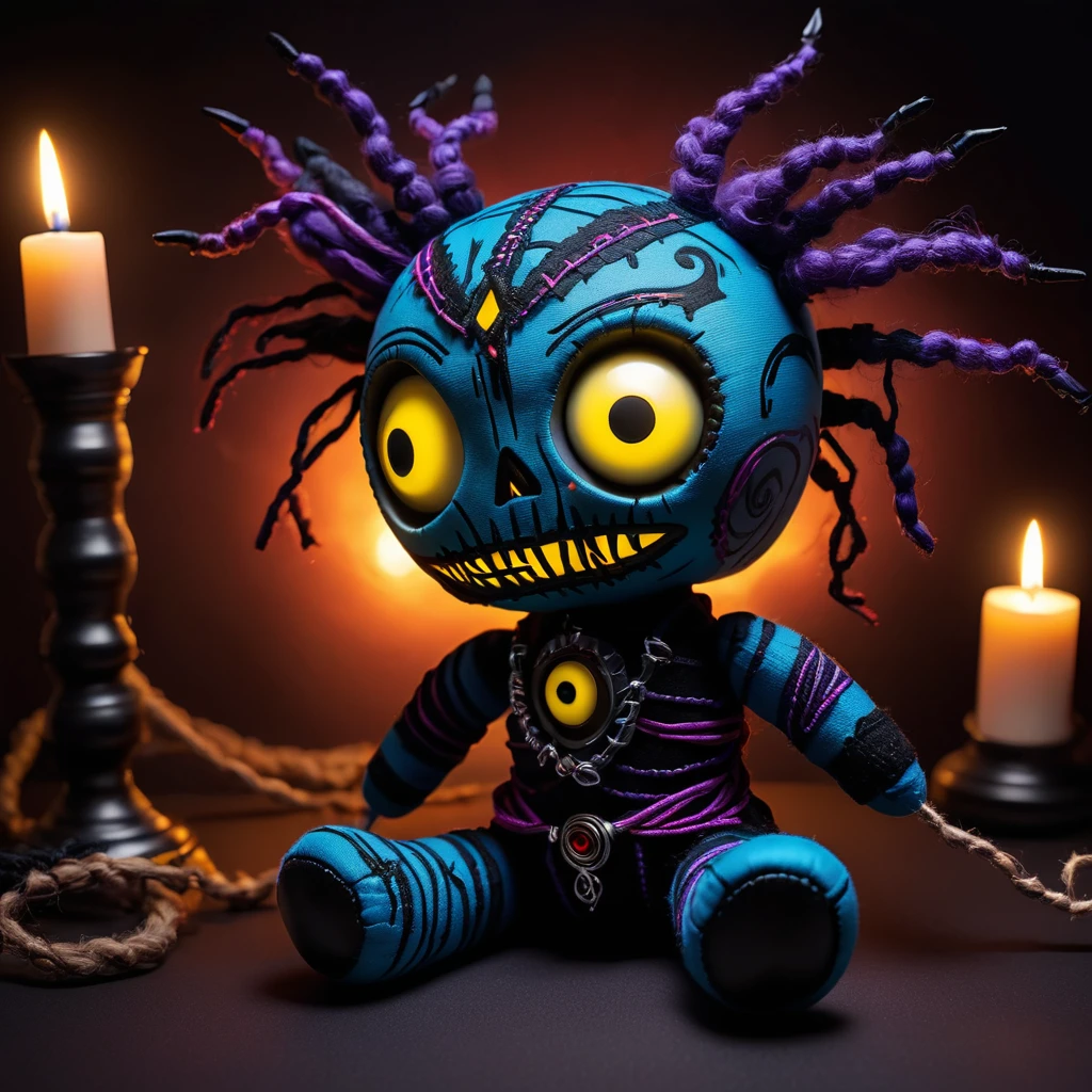 (knitted toy voodoo doll:1.5), (Voodoo Void Demon:1.3), (Clothing: shadowy rags with void-like patterns:1.0), (Accessories: enchanted void orb emitting an abyssal glow, floating tendrils of darkness:1.1), (background: dark, infinite void with swirling shadows, whispering darkness, and an atmosphere of cosmic terror:1.2), best quality, masterpiece, detailed soft oil painting, detailed background, dramatic cinematic lighting, soft edge lighting, professional, dramatic lighting, hard edge lighting, ultra quality, 4k, masterpiece, best quality, 8k, ultra high definition, high resolution, extremely detailed