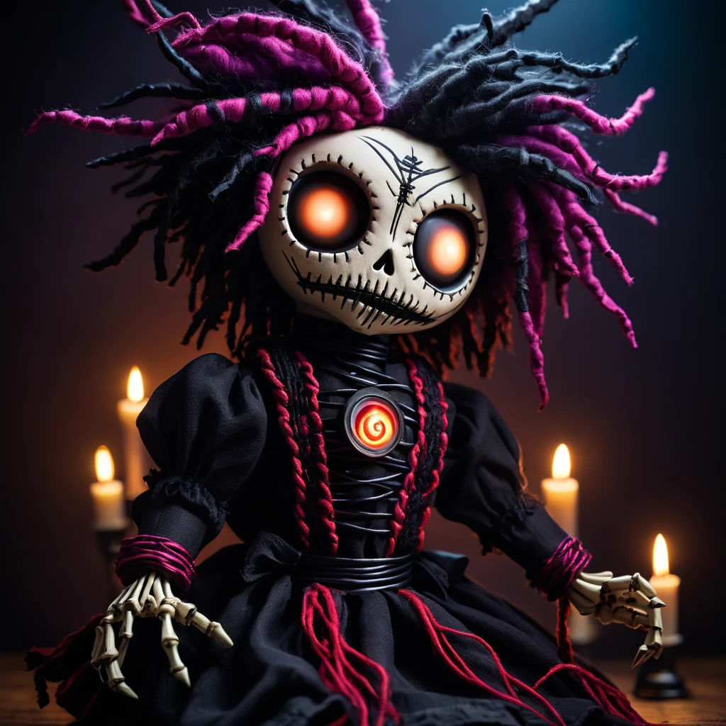 (knitted toy voodoo doll:1.5), (voodoo doll in a haunted house:1.3), (clothing: ghostly outfit with spectral patterns:1.0), (accessories: enchanted candle, floating ghostly apparitions:1.1), (background: creepy haunted house with creaking floorboards, flickering lights and mysterious shadows:1.2), best quality, masterpiece, detailed soft oil painting, detailed background, dramatic cinematic lighting, soft edge lighting, professional, dramatic lighting, hard edge lighting, ultra quality, 4k,masterpiece, best quality, 8k, ultra highres, highres, extremely detailed