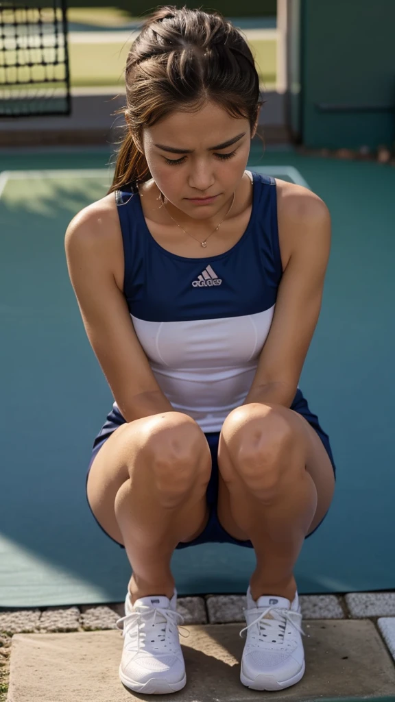 1girl, Alone, sad, crying, very sad, tennis outfit,