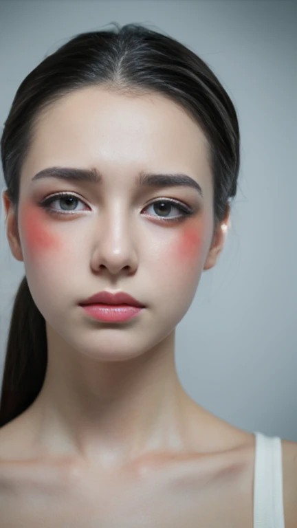 Gorgeous girl, white body, face like pain, feeling sick, depressed expression, super detailed.