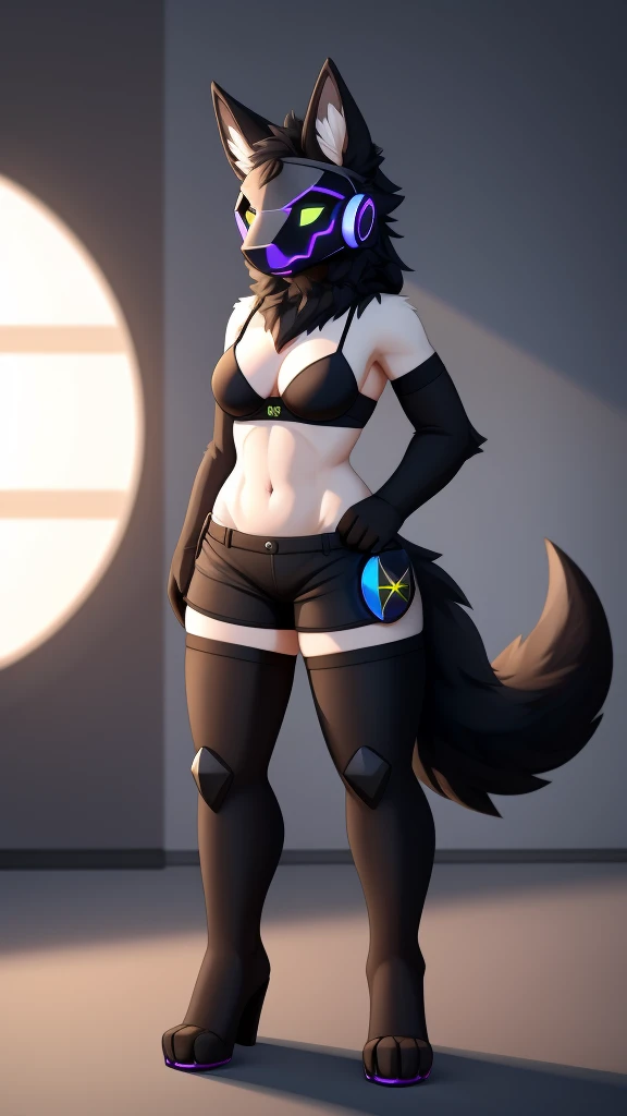 Score_9, score_8_up, score_7_up, flat colors,  an Anthro avian crow girl, female, small grey beak, tall, small crow tail, black body, standing, white background, purple eyes, short black emo hair, purple highlights in hair, hands with five fingers, naked, rear view, full body shot, barefoot, bird leg texture, bird arm texture,  5 toes, toe claws