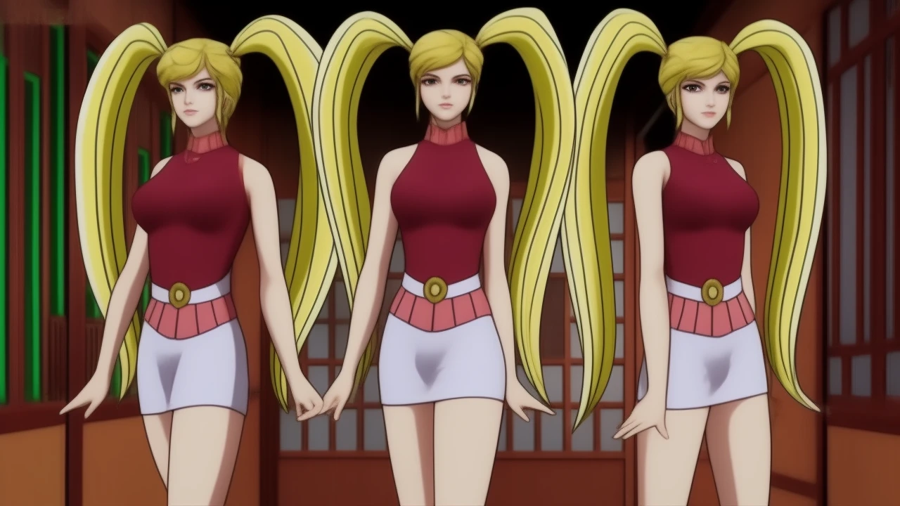 ultra-detailed, Explicit, Beautiful body, Beautiful Nose, Beautiful character design, perfect eyes, perfect face, ultra highres, 4K, beautiful legs, perfect legs, Nice hands, Perfect hand, Masterpiece, Best Quality, Highly detailed, illustration, absurdres, , girls, multiple girls, expressionless, blank eyes, looking at viewer, emotionless, black latex, corrution, mind control, female combatant, full body, hypnotized, unhappy trance, full body suit, ribbed bodysuit, both arms at side, stand up straight, obey, perfect female body, extremely glossy latex, hypnosis, hypnoLora, empty eyes, Mind control device, poses, submissive_pose, Slave, stand up straight, standing, standing at attention, extending the right arm from the shoulder into the air with a straightened hand, nazi saluting, military, military saluting, salute, right hand saluting, left hand at side, latex, ribbed bodysuit, wide hip, thicc, a curvy body, Zofa Soldier, whitemask, forehead emblem, navy blue bodysuit, no hair, whitemask, latexmask, black gloves, large breasts, covered face, Shiki, Senran Kagura, garter straps, long blonde hair, red eyes, belt