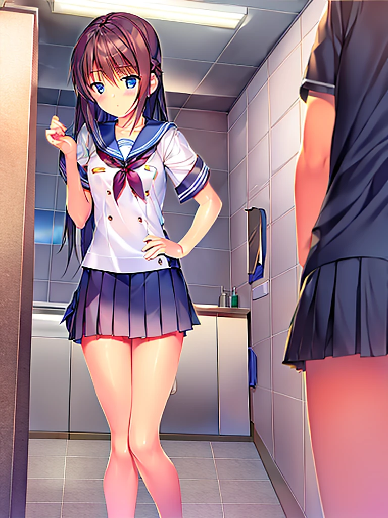 school outfit, bathroom, NSFW