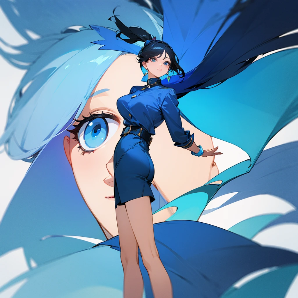 A very stylish person in blue clothes