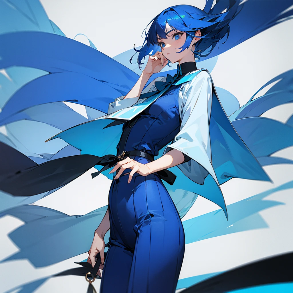 A very stylish person in blue clothes