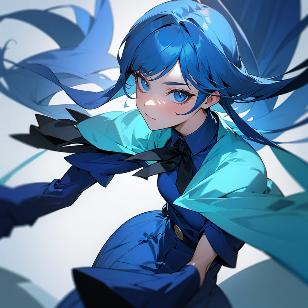 A very stylish person in blue clothes