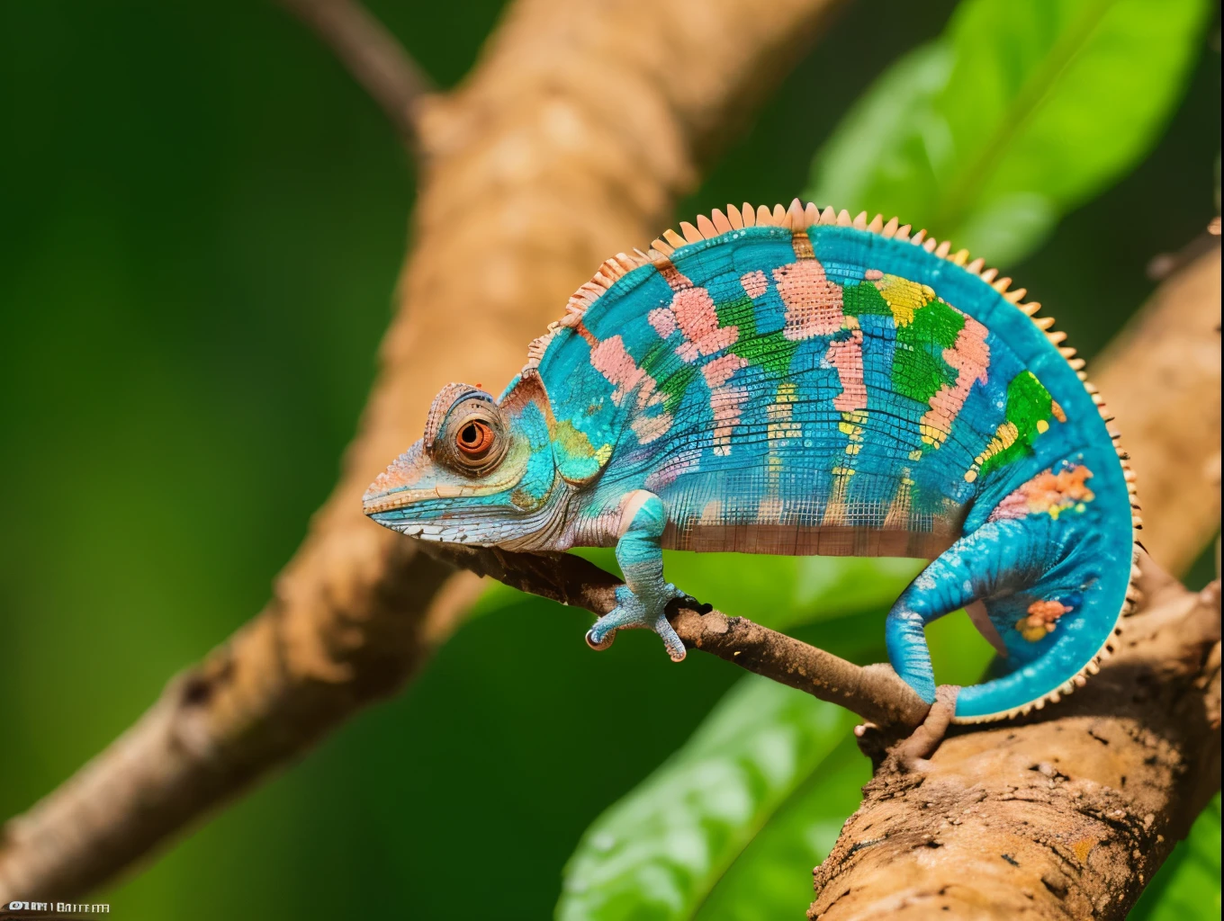 a chameleon, chameleon changing colors, chameleon on a branch, highly detailed macro shot, intricate scales, realistic textures, vivid colors, natural lighting, photorealistic, 8k, high resolution, best quality, masterpiece
