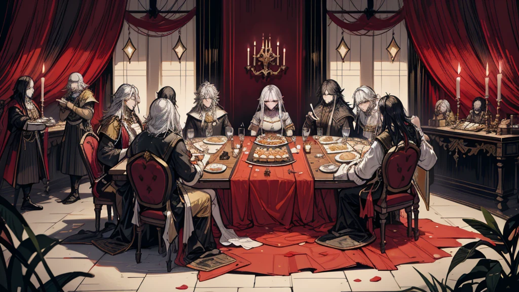 a dinner of 7 kings, in a night where the amphitheater of the feast will die, (high resolution, high detail, best quality)