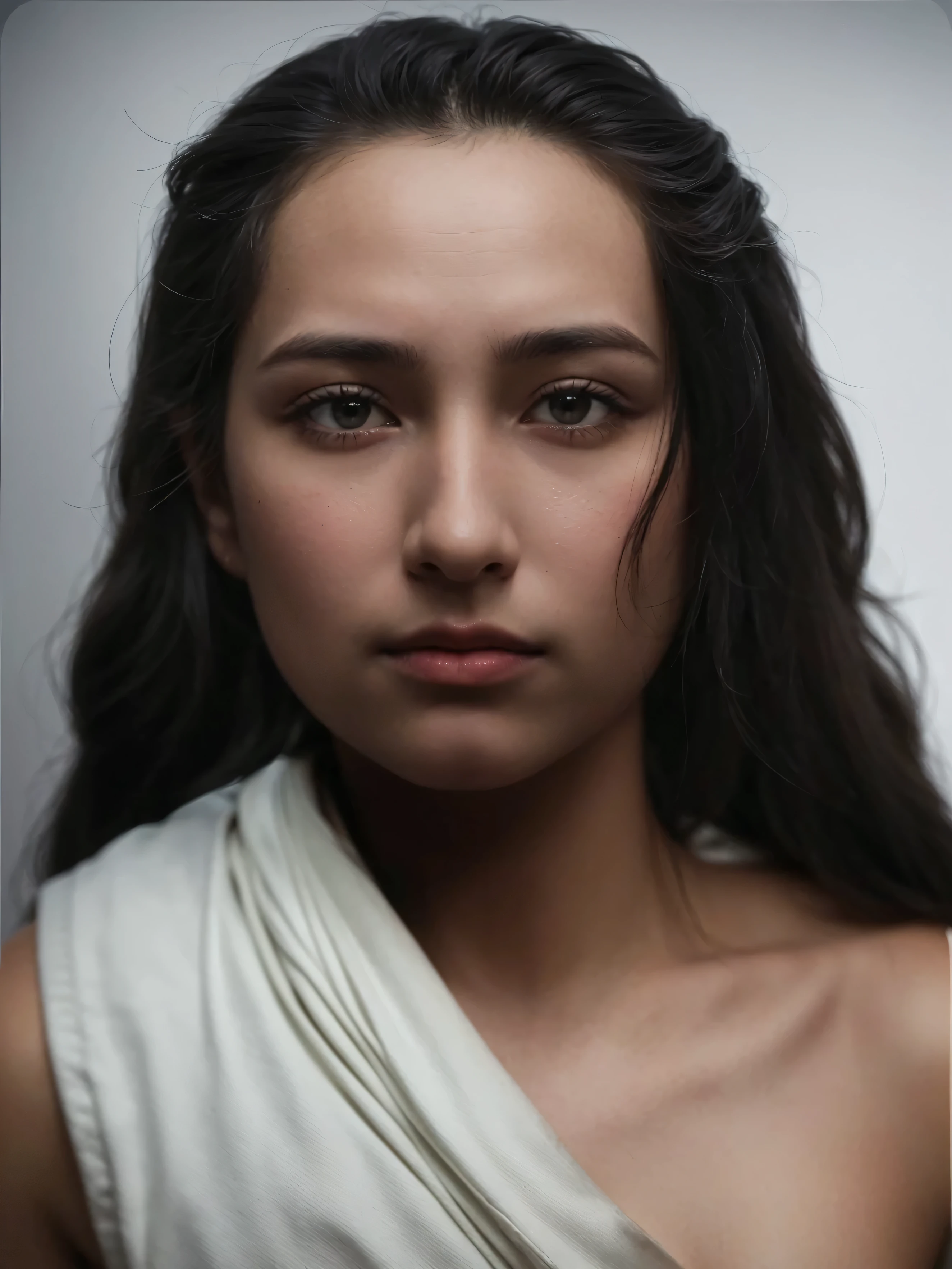 make this photo look realistic and detailed, afared man with a black long hair and wearing a ihram clothes, 4 0 years old man, very detailed potrait, realistic portrait photo, close up potrait, profile portrait, very detailed face, very realistic face, very perfected face, very detailed clothes, very realistic clothes, very perfected clothes