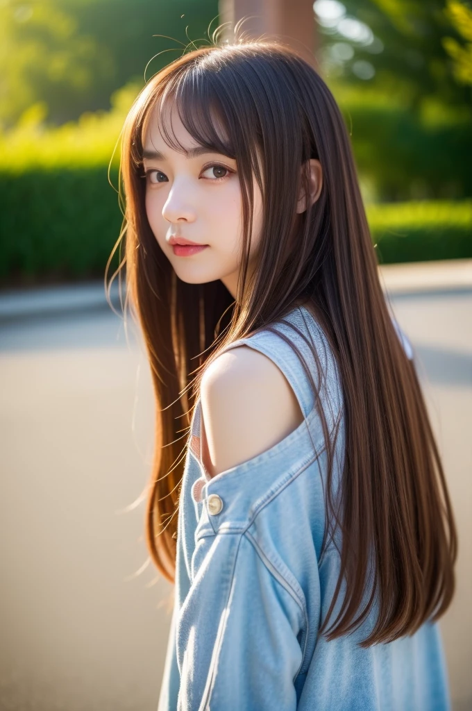Close-up photo of a girl、Brown Hair、、Hot spring in the background、Natural hot springs, top quality、Realistic、Photorealistic、(Intricate details:1.2)、(Subtle details)、(Cinematic light、Top quality backlighting)、Clear lines、Sharp focus、A vivid face、Unity 8K Wallpaper with Detailed Face、Ultra-high resolution、(Photorealistic:1.4)、Looking at the audience、Whole Body Ezbian、On the street、(Casual wear)、(Whole Body Ezbian)、One woman