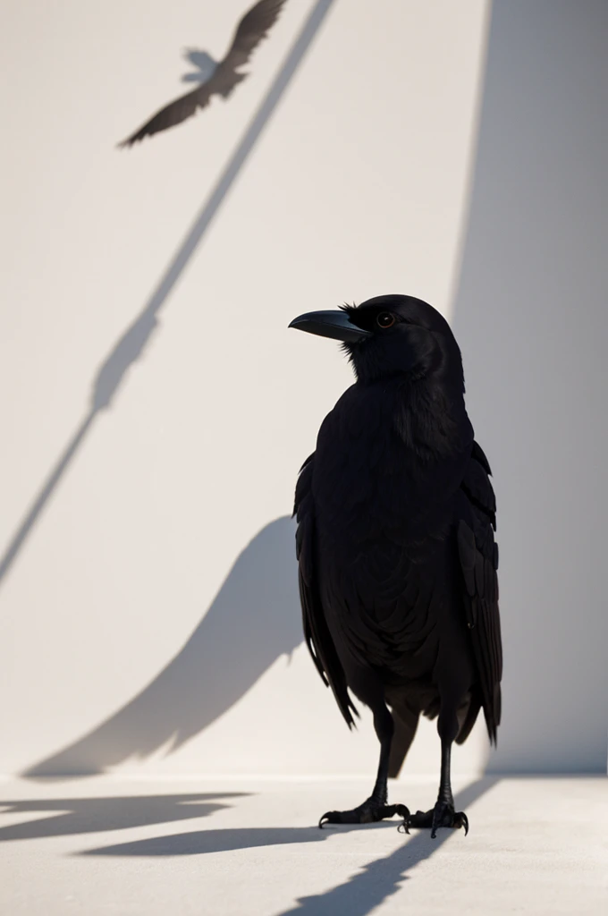 The shadow of a crow and the white background