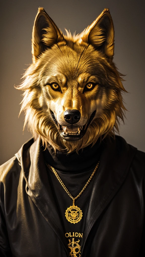 Scary wolf face pic golden shining logo