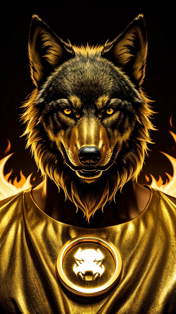 Scary wolf face pic golden shining logo