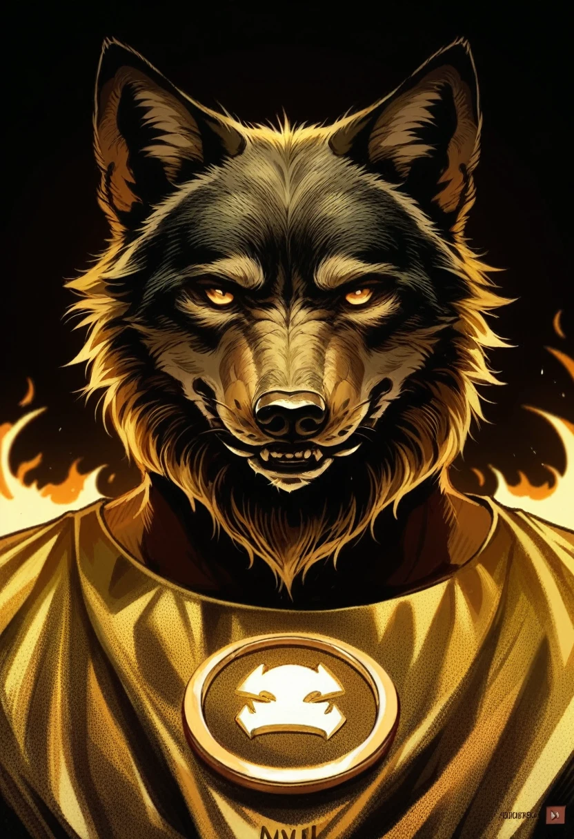 Scary wolf face pic golden shining logo