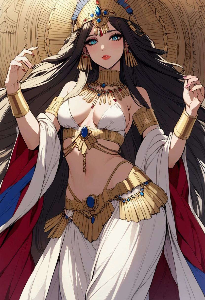 realisticlying、Ancient Egypt、Girls in Cleopatra style、Clothing in the time of the pharaohs、Slightly emphasizes breasts and cleavage、Face Real、A sexy、Face smile、Breasts enlarged