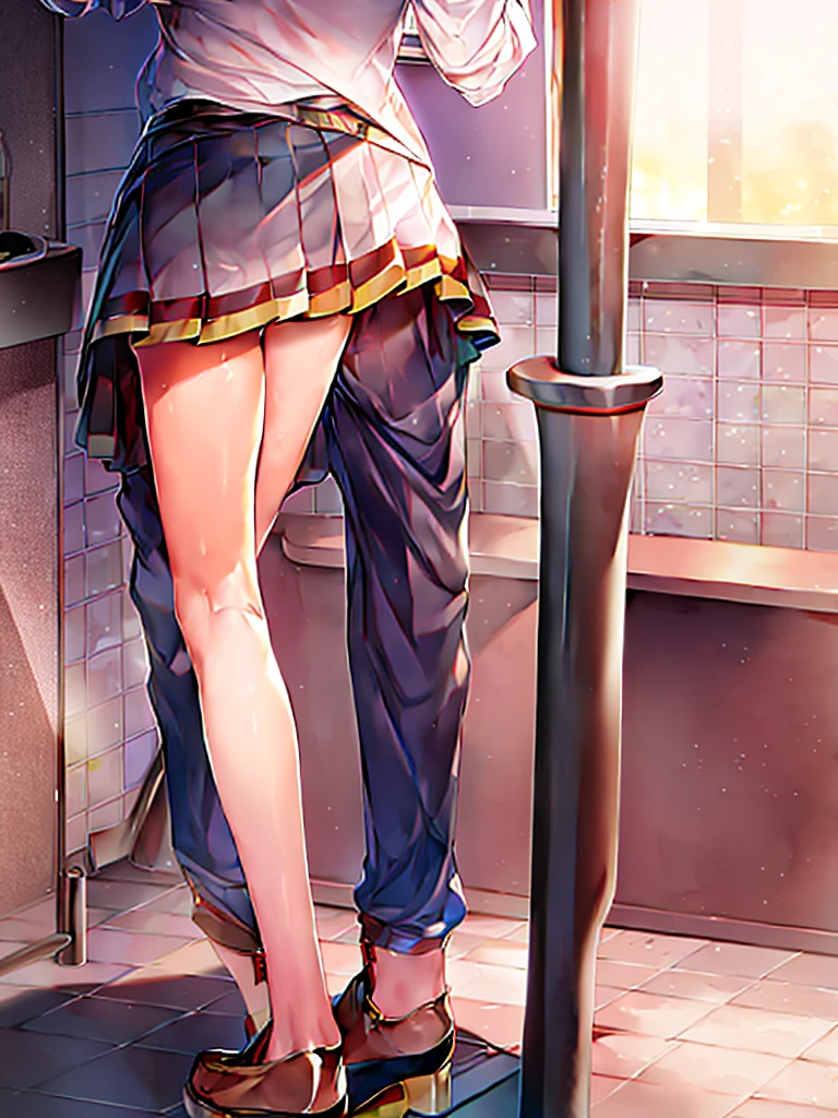 DK_astolfo, 1 boy, NSFW, bathroom, school outfit, dick, How