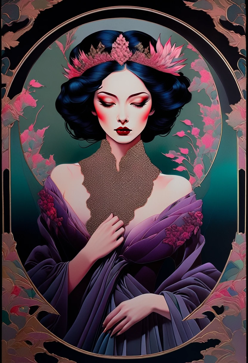 chiaroscuro technique on sensual illustration of an elegant woman, vintage queen, eerie, matte painting, by Hannah Dale, by Harumi Hironaka, extremely soft colors, hint of vibrant, highly detailed, digital artwork, high contrast, dramatic, refined, tonal,