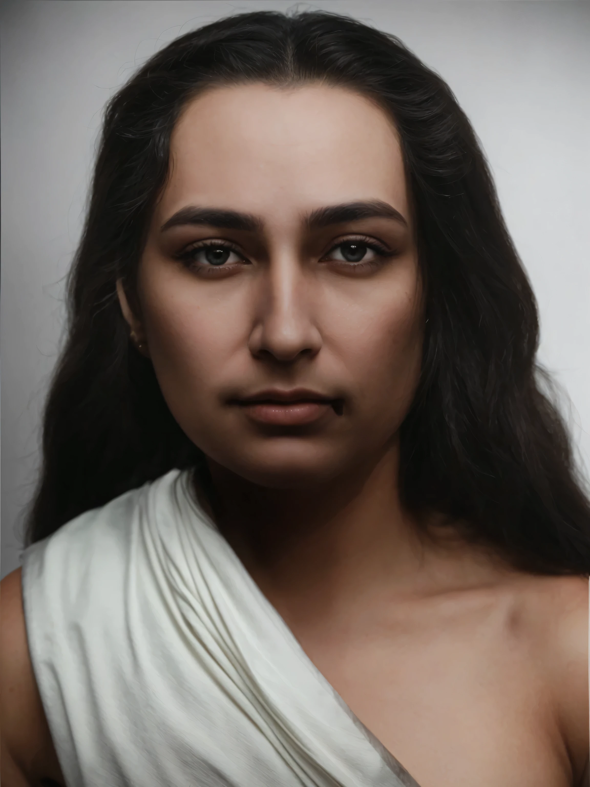 make this photo look realistic and detailed, afared man with a black long hair and wearing a ihram clothes, 4 0 years old man, very detailed potrait, realistic portrait photo, close up potrait, profile portrait, very detailed face, very realistic face, very perfected face, very detailed clothes, very realistic clothes, very perfected clothes