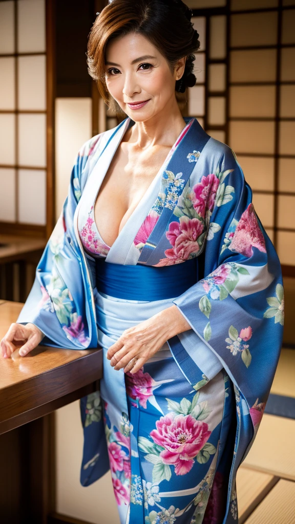 (Highest quality,8k,masterpiece),Anatomically correct,Beautiful mature woman,
Very beautiful Japan models,Perfect Face,Perfect body,Perfect hands,Perfect legs,
Big Breasts,Accentuate your cleavage,
kimono,kimono,赤いkimono,