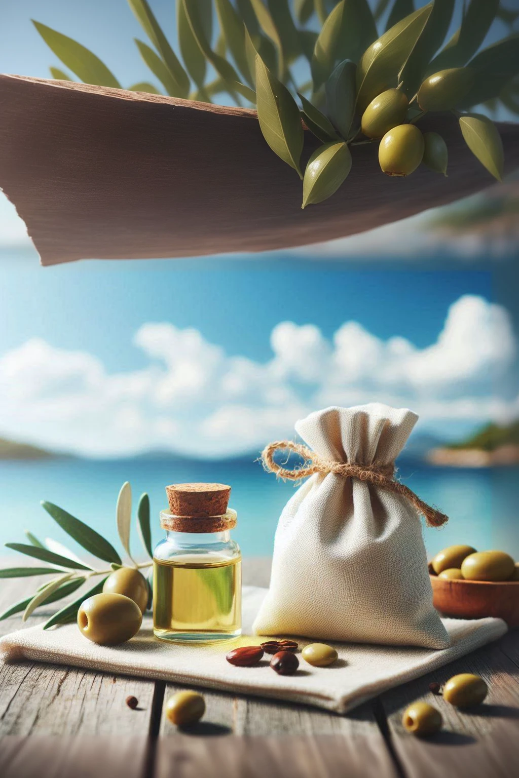 a close up of a bag of olive oil with olives and a bottle of olive oil, olive oil, mediterranean, oils, cooking oil, pristine and clean design, olives, olive skin, beautiful image, outstanding detail, natural and organic and flowing, by Niko Henrichon, by Romain brook, realistic scene, clean and pristine design, oil-on-canvas