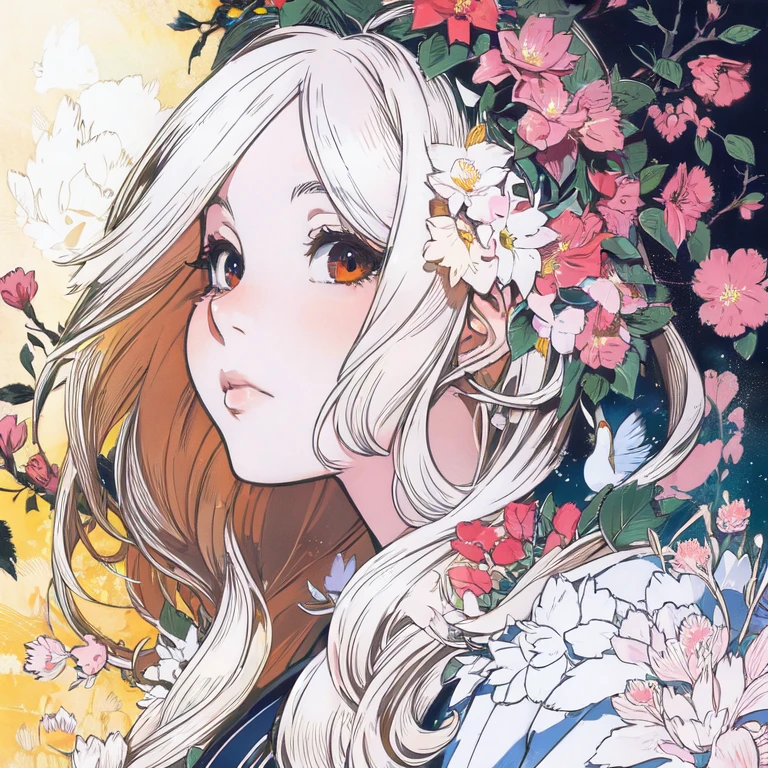 anime style girl with long hair and flowers in her hair, cute anime waifu in a beautiful dress, cute anime girl, Detailed and cute digital art, cute anime portrait, guweiz no pixiv artstation, non-style artwork by guweiz, Guweiz na ArtStation Pixiv, detailed anime digital art, 4K anime-style