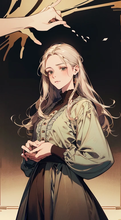 Painting of a woman standing on a hill with flowers in her hands, art by Édouard Bisson, krenzcushart, Opa jeremy lipkin, inspirado em Pierre Auguste Cot, Opa painting style, moebius + Roish + Opa, por Aleksander Gine, Marcos Ariane, inspirado em Cynthia Sheppard