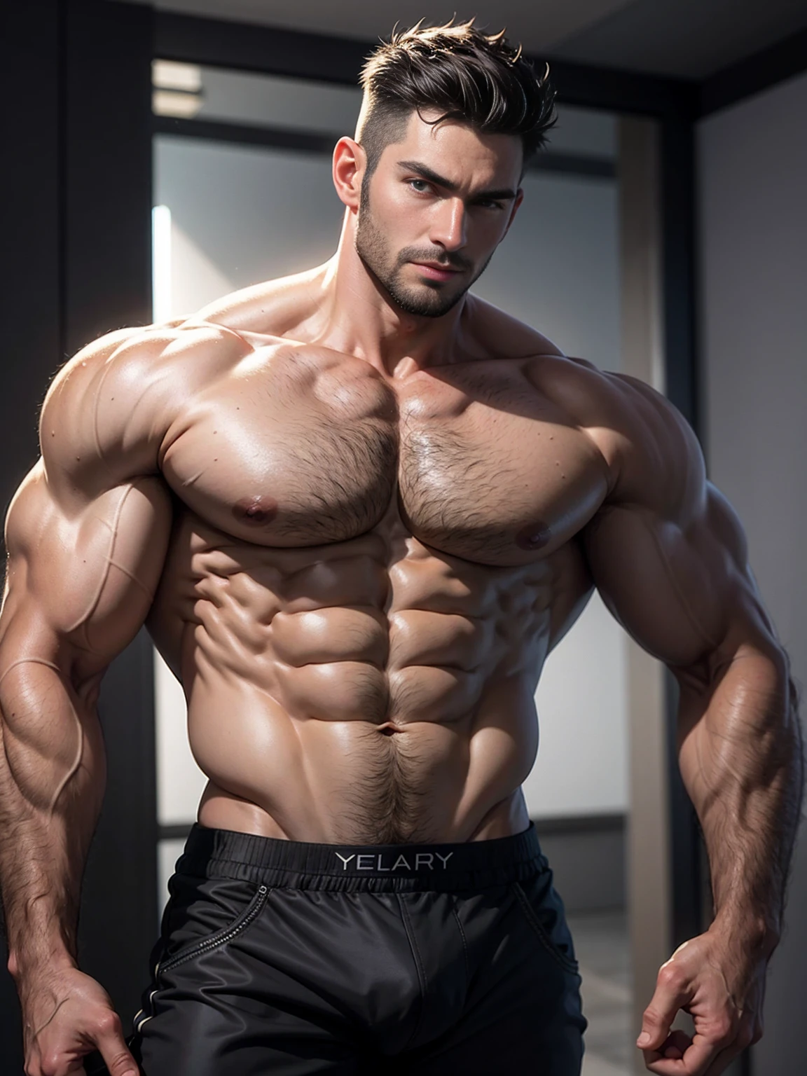 Handsome man! Black low-rise briefs! Strong muscles! Wear black low-rise briefs! Perfect human body! Strong! Tattoo! Silver hair and black hair! Goat!! Blue eyes! The background is high-end fashion and simple gray!!! Poster! Award-winning works! Many people! Hug! , highest quality, high resolution, super detail) ((8K, masterpiece, best quality, high resolution, super detail, elegant! Fashion background!! HD, 8k, high resolution, HD sexy clothes harness!Skinny and strong 30-year-old German male !best quality,Realistic),(！Handsome mature man！beard！Ambiguous！Embrace！Chest muscles！chest hair！！！！）,detailed black eyes, ！Dark skin., （（Very detailed CG unified 8k wallpaper，（masterpiece），（best quality），（detailed），（real picture），（Best Character Detail：1.36），Nikon D750F / 1.4 55 mm，Professional lighting， Physically Based Rendering, ，，golden ratio,[:(Have a detailed face:1.2):0.2]:,Pure love face_v1, Broad shoulders,，Soaked in sweat，（（（pure white underwear：1.2））），（（（pure white underwear：1.2）））,Perfect composition,！））, （（Unintentionally exposing Chest muscles））Handsome male, Handsome chad chin, Handsome and attractive, Handsome and elegant, Handsome man, sexy masculine, masculine and Handsome, , Handsome, attractive pose, Attractive male, Attractive man,30-year-old man！，Showing off his hairy chest muscles。（Showing off hairy Chest muscles），），(Short beard）Showing off hairy Chest muscles），)，(Using short beard，）headspace！Charming and serious look，（Handsome man，perfect body anatomy，Beautiful man face detail，Perfect eyes，Perfect hands！