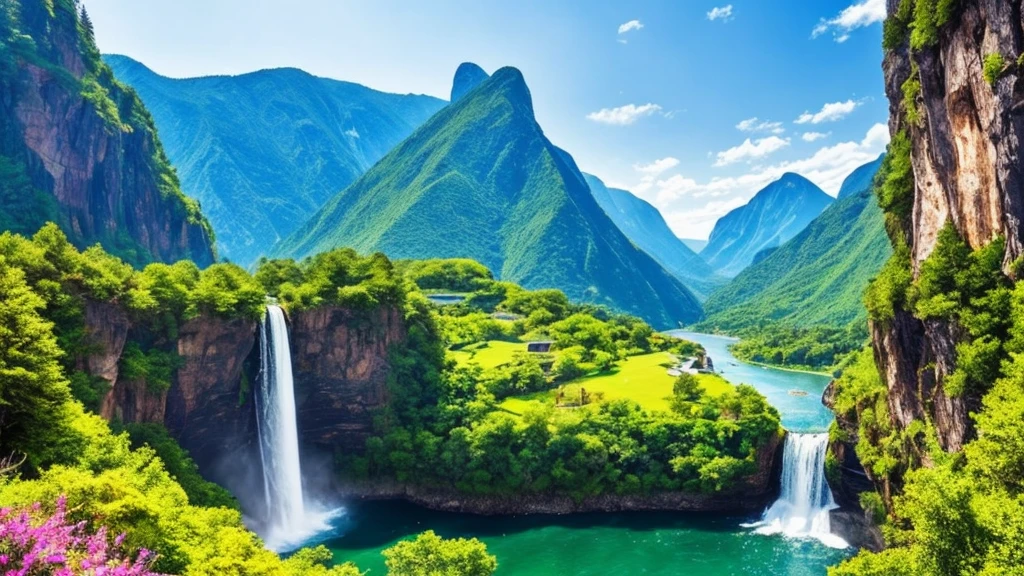 "(Highest quality,4K,8k,High resolution,masterpiece:1.2),Very detailed,(Realistic,photoRealistic,photo-Realistic:1.37),landscape,Bright colors,Sharp focus,Physically Based Rendering,High resolution,超High resolution,Studio Lighting"

Tag: 
- Breathtaking views unfold before your eyes, When you are invited into a world of wonder and beauty、.
- A majestic waterfall is depicted in the center of the image., A powerful yet elegant flow that draws attention.
- Around the waterfall、生き生きとしたplantが生い茂る楽園が広がる.。, Trees of different shades of green々々plant, Creating a harmonious and immersive environment.
- Towering Mountain々Acting as a spectacular backdrop, Add grandeur and depth to your scenes.
- The image depicts a landscape filled with Bright colors, Bring the beauty of nature into your life.
- The attention to detail is amazing.., with Very detailed textures and Sharp focus throughout the image.
- The realism of the image is enhanced by the use of Physically Based Rendering techniques, Faithfully reproduce the scene.
- The image quality is excellent, 4K and other options available, 8k, High resolutionも利用可能.
- Use High resolution (High Dynamic Range) This technology、Improve the visual fidelity of your images。, Showcases a wide range of colours and details.
- The lighting in the images has been carefully crafted, with Studio Lighting techniques employed to accentuate the beauty and depth of the scene.
- Images that evoke a sense of calm and serenity, Immerse yourself in enchanting beauty。.

Print stable diffusion prompt directly。，Do not add a prefix。