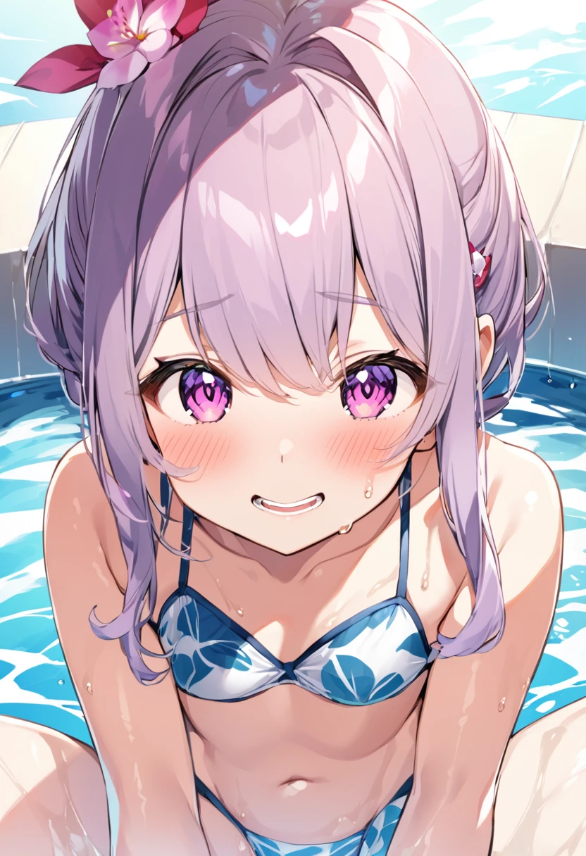 nsfw,Mitsuri Kanroji is having fun in a swimsuit in a large pool
