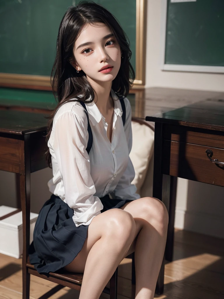(1 girl), (sexy look:1.5), (flat chest:1.3), (very detailed目, very detailed顔), (超realistic, High resolution), (highest quality:1.4), (hyper quality), real skin texture, RAW photo, (realistic, Photoreal:1.37), very detailed, professional photography, (school uniform, pleated skirt:1.3), (look at me), (School, classroom), ((Face to face with me:1.4)), (from below:1.3), realistic private parts, lace panties, Japanese high school girl、超highest quality、masterpiece、超High resolution、written boundary depth、(Photoreal:1.4)、(award winning photos、信じられないほどのmasterpiece:1.3) 、RAW photography、golden ratio、Highly detailed CG Unity 8k wallpaper、detailed and complex、original、High resolution、RAW photo、(perfect body shape)、detailed and complex、Digital single-lens reflex camera、soft writing、(background person blur:1.1)、Sigma 85mmF/1.4、50mm Lenac lighting、nffsw、hyper real、color grade, Rear view,from below:1.3), (((Holding the hem of her skirt, she opens her legs and shows off her real pussy.:1.4))), (vagina)、spread legs、Lying down、On your back、penis、cum in pussy、(focus on girl)