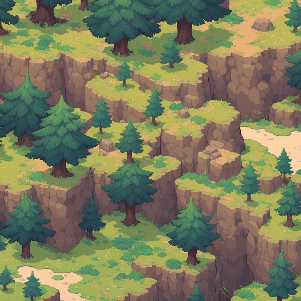 retro video game style,pixelated, vibrant pastel colors,8-bit characters,blocky shapes,sharp lines,detailed shading,classic gaming vibe,nostalgic atmosphere,classic arcade games,masterpiece:1.2,ultra-detailed,illustration style, 2d texture, stone texture, 4 k seamless mud texture, video game texture, dirt texture, tileset, game tiles, grass, 3/4th perspective trees, 3/4th perspective tileable rock texture, 3/4th perspective tileable cliff formations, tileable trees, topdown view, game texture, game art, tileable texture, very detailed cliff texture, intricate stones, top down view, 3/4th perspective