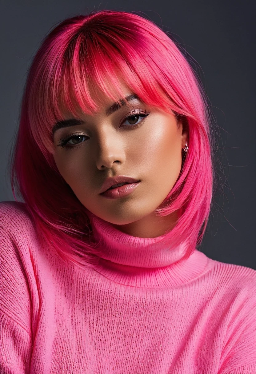 fitaitana pink hair, 1girl, wearing a turtleneck sweater,, professional, photography, excellent lighting, impeccable, precision, rich colors, deep shadows, clarity, high-resolution, razor-sharp, composition, light and shadow, timeless beauty, captivated, artistry, craftsmanship, elegance, sophistication, exquisite, details, atmosphere, balance, masterful, technique, expertly captured, stunning, visual impact, top-quality, compelling, professional-grade, aesthetics, flawless, remarkable, perfection, attention, dynamic, evocative, nuanced, depth, vibrancy, masterclass, breathtaking, awe-inspiring, high-definition, alluring, enchanting, texture, storytelling, mesmerizing, cinematic, elite, artistry.