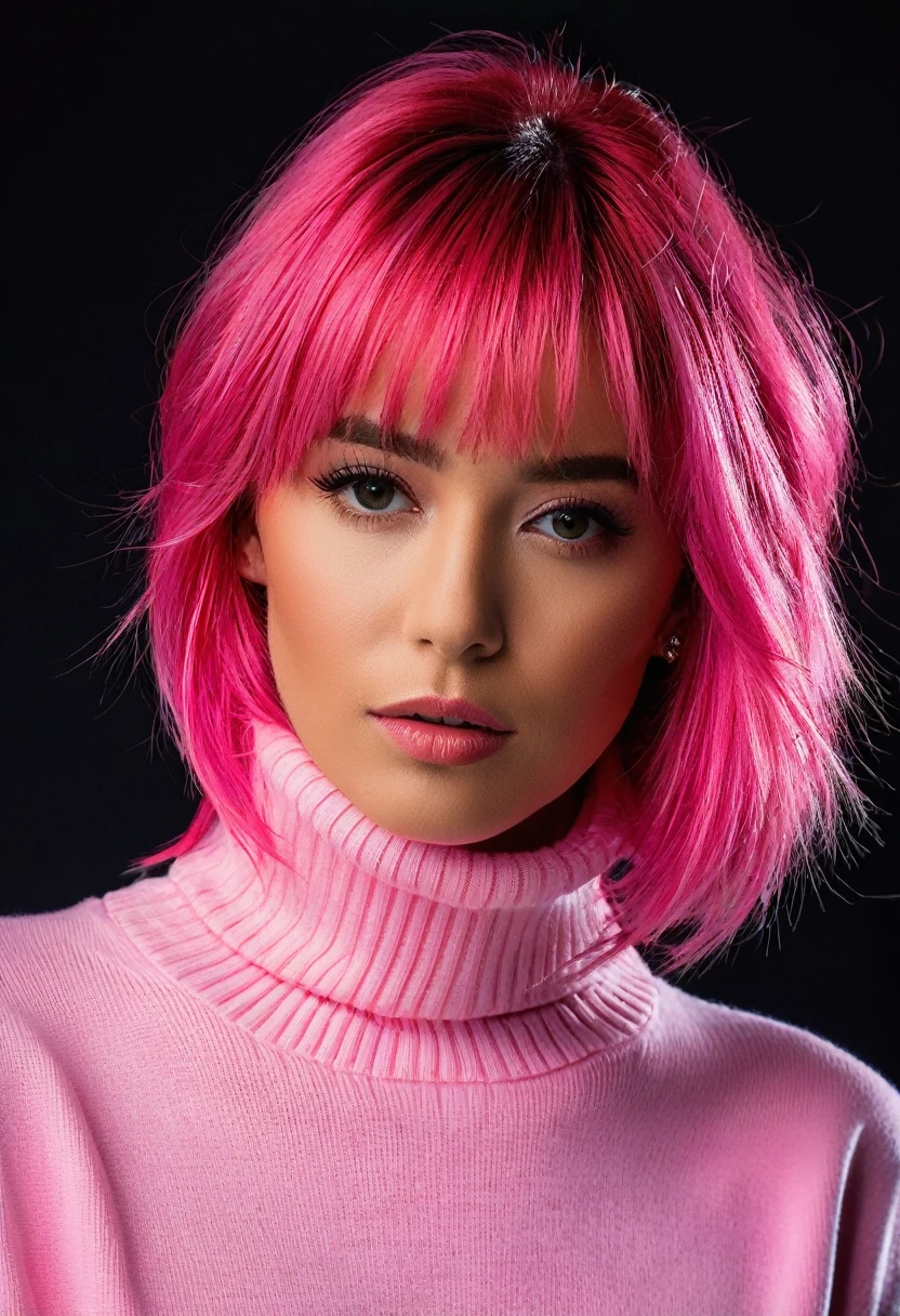 fitaitana pink hair, 1girl, wearing a turtleneck sweater,, professional, photography, excellent lighting, impeccable, precision, rich colors, deep shadows, clarity, high-resolution, razor-sharp, composition, light and shadow, timeless beauty, captivated, artistry, craftsmanship, elegance, sophistication, exquisite, details, atmosphere, balance, masterful, technique, expertly captured, stunning, visual impact, top-quality, compelling, professional-grade, aesthetics, flawless, remarkable, perfection, attention, dynamic, evocative, nuanced, depth, vibrancy, masterclass, breathtaking, awe-inspiring, high-definition, alluring, enchanting, texture, storytelling, mesmerizing, cinematic, elite, artistry.