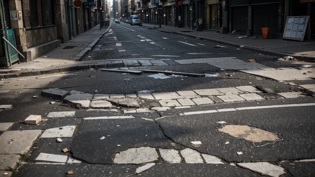 The city streets in complete disarray, with cracked pavements and scattered debris