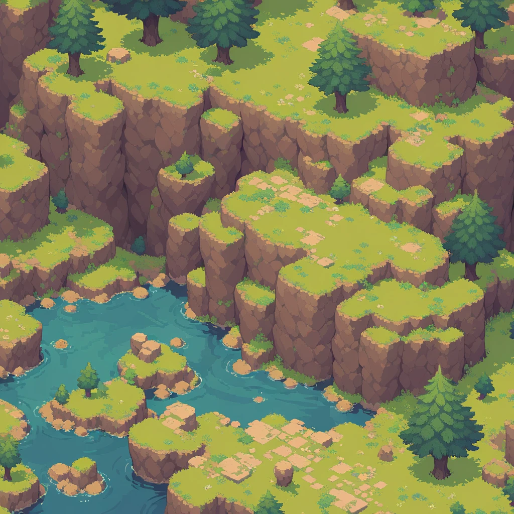 retro video game style,pixelated, vibrant pastel colors,8-bit characters,blocky shapes,sharp lines,detailed shading,classic gaming vibe,nostalgic atmosphere,classic arcade games,masterpiece:1.2,ultra-detailed,illustration style, 2d texture, stone texture, 4 k seamless mud texture, video game texture, dirt texture, tileset, game tiles, grass, 3/4th perspective trees, 3/4th perspective tileable rock texture, 3/4th perspective tileable cliff formations, tileable trees, topdown view, game texture, game art, tileable texture, very detailed cliff texture, intricate stones, top down view, 3/4th perspective