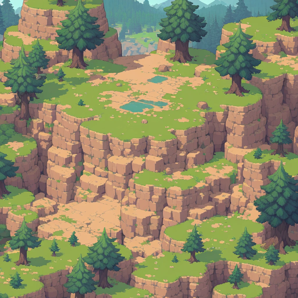 retro video game style,pixelated, vibrant pastel colors,8-bit characters,blocky shapes,sharp lines,detailed shading,classic gaming vibe,nostalgic atmosphere,classic arcade games,masterpiece:1.2,ultra-detailed,illustration style, 2d texture, stone texture, 4 k seamless mud texture, video game texture, dirt texture, tileset, game tiles, grass, 3/4th perspective trees, 3/4th perspective tileable rock texture, 3/4th perspective tileable cliff formations, tileable trees, topdown view, game texture, game art, tileable texture, very detailed cliff texture, intricate stones, top down view, 3/4th perspective