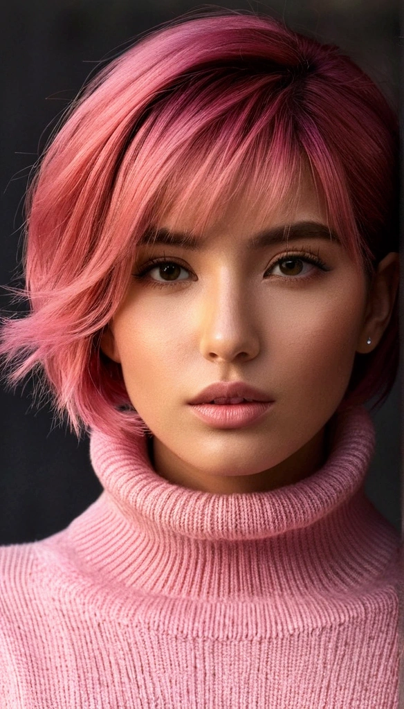 fitaitana pink hair, 1girl, wearing a turtleneck sweater,, professional, photography, excellent lighting, impeccable, precision, rich colors, deep shadows, clarity, high-resolution, razor-sharp, composition, light and shadow, timeless beauty, captivated, artistry, craftsmanship, elegance, sophistication, exquisite, details, atmosphere, balance, masterful, technique, expertly captured, stunning, visual impact, top-quality, compelling, professional-grade, aesthetics, flawless, remarkable, perfection, attention, dynamic, evocative, nuanced, depth, vibrancy, masterclass, breathtaking, awe-inspiring, high-definition, alluring, enchanting, texture, storytelling, mesmerizing, cinematic, elite, artistry.
