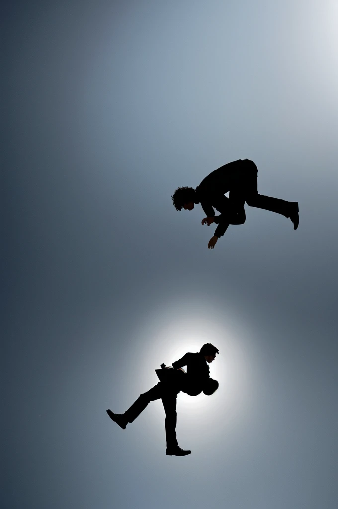 An image of two people one person, sad, alone and dim, and another person who sees himself falling into the void.