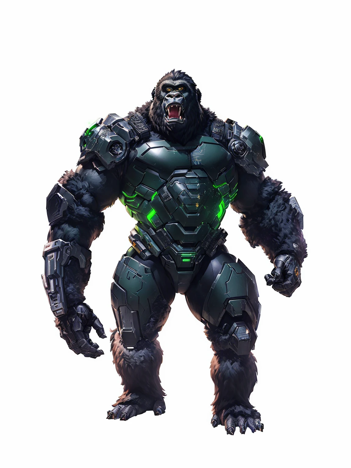 araffe with a green light on his chest and a black suit on, winston the ape from overwatch, gorilla, an king kong rage on street, hulking, king kong, unigine render, character art the contra, official concept art, official character art, winston from overwatch, like gorilla, crysis nanosuit, doom guy resembling samus