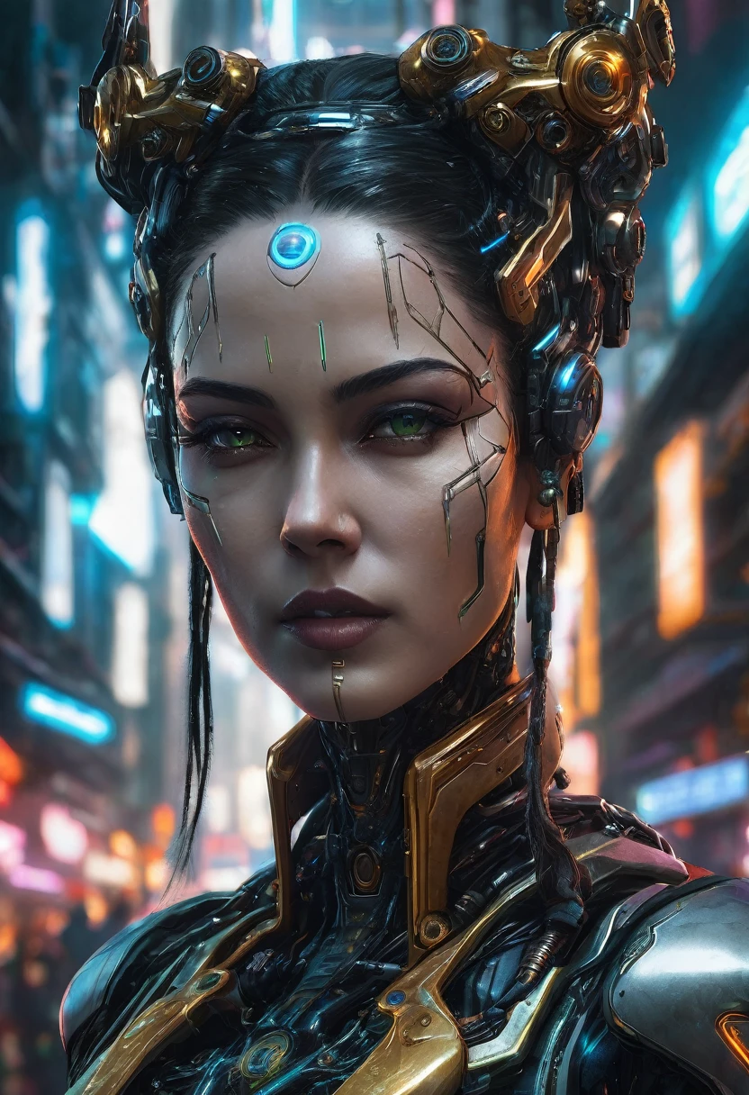 a closeup of a woman with a strange face and RNA, cyberpunk art inspired by Marek Okon, winner of cgsociety contest, fantasy art, cyborg - girl, portrait of a cyborg queen, beautiful cyborg priestess, gothic - cyberpunk, cyberpunk robotic elvish queen, cyborg girl, ornamental gothic - cyberpunk, cyberpunk angry gorgeous goddess, cyberpunk medusa