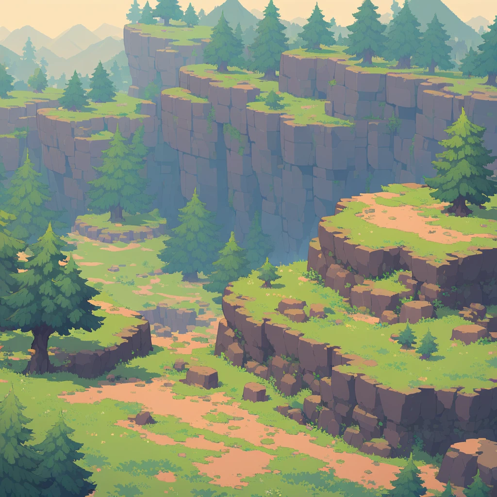 retro video game style,pixelated, vibrant pastel colors,8-bit characters,blocky shapes,sharp lines,detailed shading,classic gaming vibe,nostalgic atmosphere,classic arcade games,masterpiece:1.2,ultra-detailed,illustration style, 2d texture, stone texture, 4 k seamless mud texture, video game texture, dirt texture, tileset, game tiles, grass, 3/4th perspective trees, 3/4th perspective tileable rock texture, 3/4th perspective tileable cliff formations, tileable trees, topdown view, game texture, game art, tileable texture, very detailed cliff texture, intricate stones, top down view, 3/4th perspective