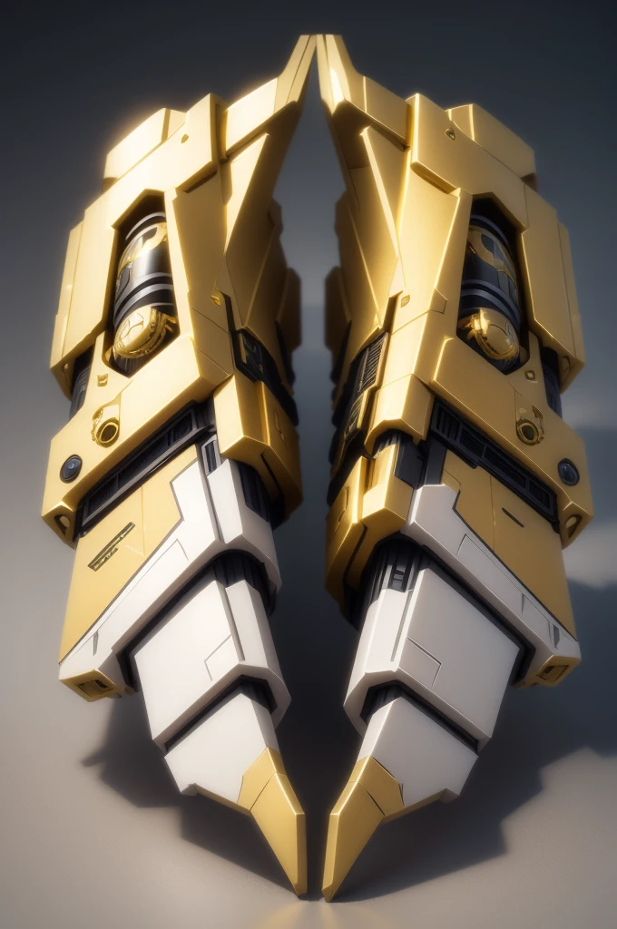 Two blaster pistols, star wars styled, ornate blasters, golden and silver colored, no characters
