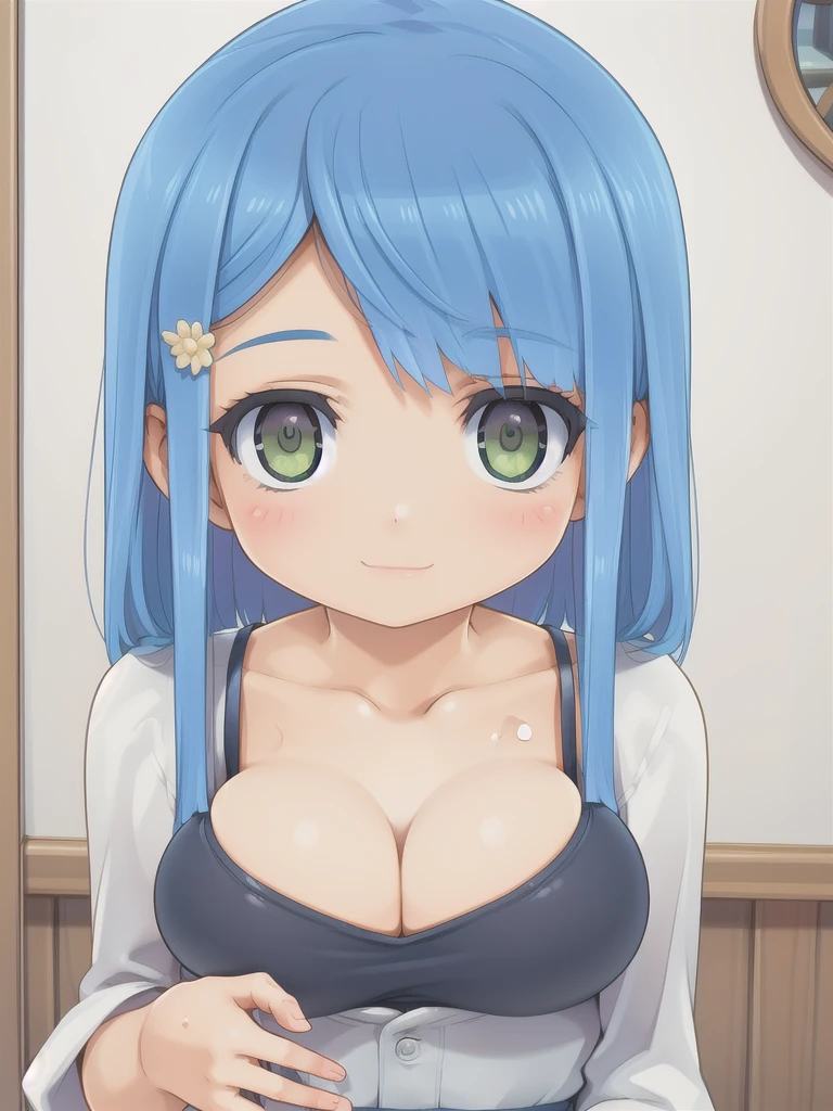 (best quality, highres, masterpiece : 1.4), (flatten art : 0.8), masterpiece, (best quality), (one punch man psykos), 1woman, anime, wavy aqua blue hair, fair skin, aqua eyes, red lip, thin eyeglass, large breast, sadistic grin, (detailed face), white dress (revealed), night, bedroom, close-up, hentai, nude, revealing clothes, seducing, alluring, enticing, cowgirl position, woman-on-top sex, porn, sweating, moaning, pov, cumming