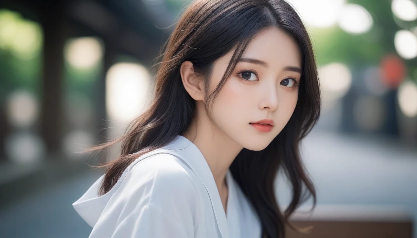 8k, Ultra-high resolution, Highest quality, masterpiece, 三分割法によるphotograph,Surreal, photograph, 1 Girl, (16 years old:1.3), pretty girl, Cute Face, Beautiful eyes in every detail, 細かくdetailedに,masterpiece,One Girl:1.2, Japan Female Announcer,upper body,blank expression,Black Hair,Messy hair,Station platform,風景photograph,Clean and modest clothing,Natural Makeup,Beautiful leg line beauty,Realistic Skin, Perfect and beautiful face ,完璧でCute Face, Skin with attention to detail, Perfect limbs、Narrow waist、Thin legs),Looking at the audience、beauty,Long neck、(((Ideal body type))),A cup small breasts :2,Portraiture:2,Perfect Anatomy,鮮明なdetailed,detailed,Surreal,Light and shadow,dappled sunlight