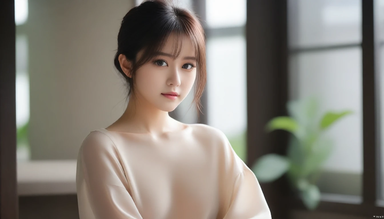 8k, Ultra-high resolution, Highest quality, masterpiece, 三分割法によるphotograph,Surreal, photograph, 1 Girl, (16 years old:1.3), pretty girl, Cute Face, Beautiful eyes in every detail, 細かくdetailedに,masterpiece,One Girl:1.2, Japan Female Announcer,upper body,blank expression,Black Hair,Messy hair,Station platform,風景photograph,Clean and modest clothing,Natural Makeup,Beautiful leg line beauty,Realistic Skin, Perfect and beautiful face ,完璧でCute Face, Skin with attention to detail, Perfect limbs、Narrow waist、Thin legs),Looking at the audience、beauty,Long neck、(((Ideal body type))),A cup small breasts :2,Portraiture:2,Perfect Anatomy,鮮明なdetailed,detailed,Surreal,Light and shadow,dappled sunlight
